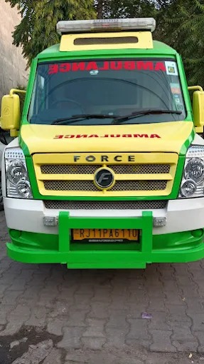 Front view of emergency ambulance
